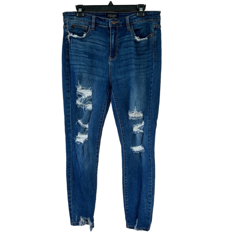 JUDY BLUE Destruction Blue Skinny Fit Ankle Jeans 32